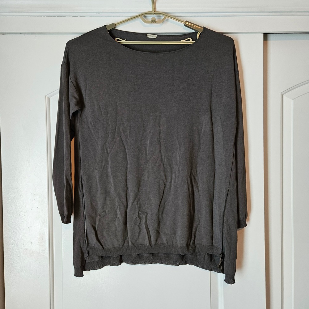 Annette Gortz Liam Long Sleeve Shirt Women L XL Grey Zipper Lagenlook Minimalist